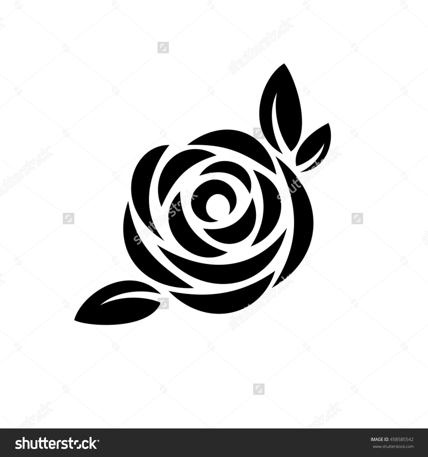 1500x1600 Rose Flower With Leaves Black Silhouette Logo. Roses