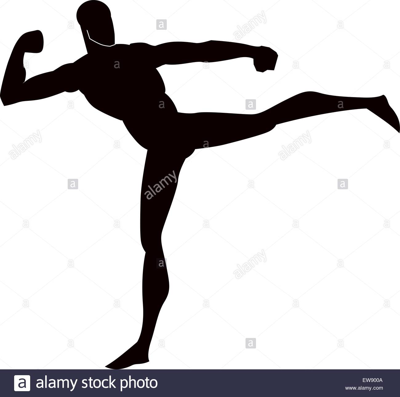 1300x1292 Martial Arts, Black Silhouette Of A Man, Kicking, Vector