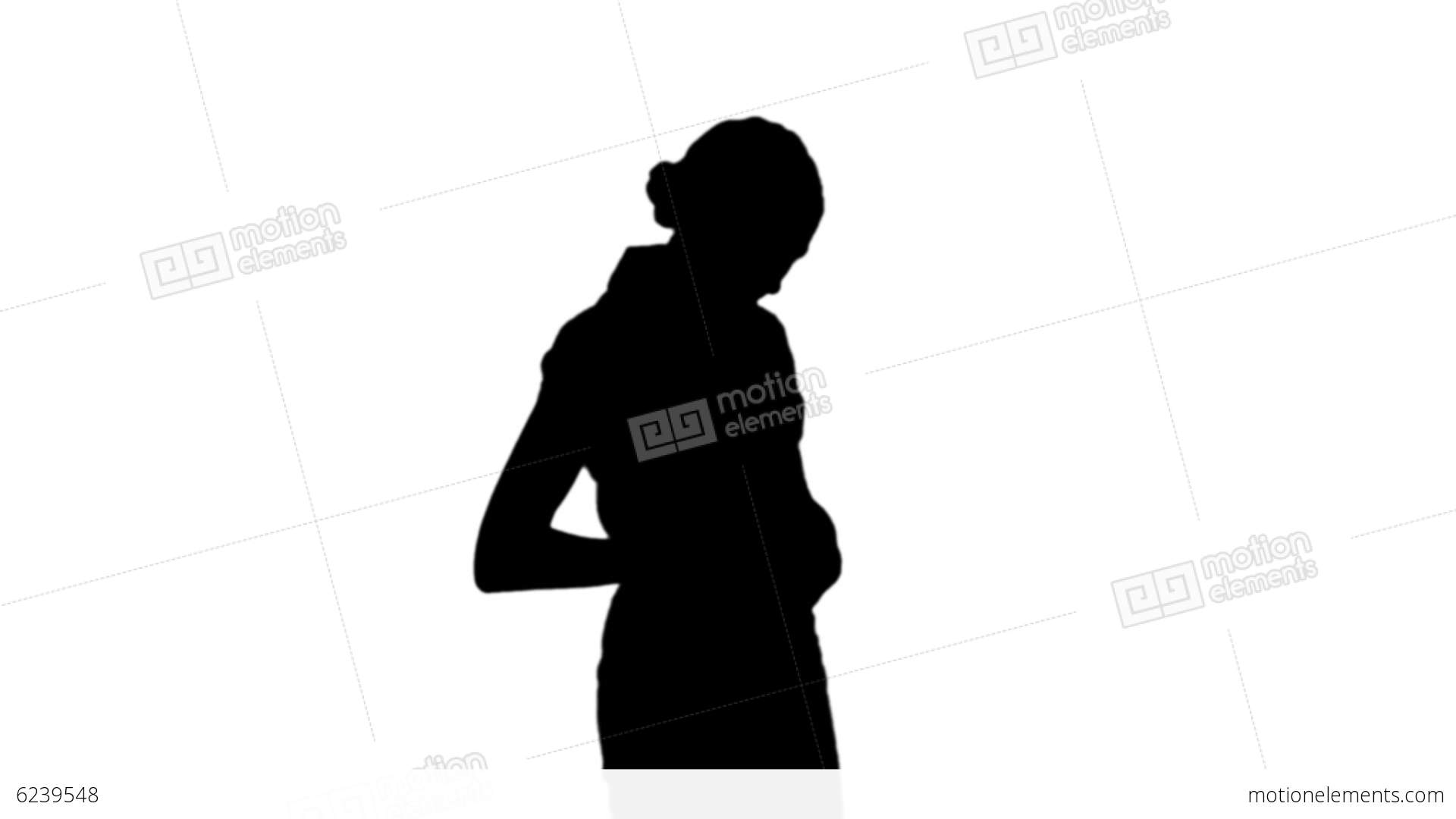 1920x1080 Woman Getting Stomach Pain In Black Silhouette Stock Video Footage