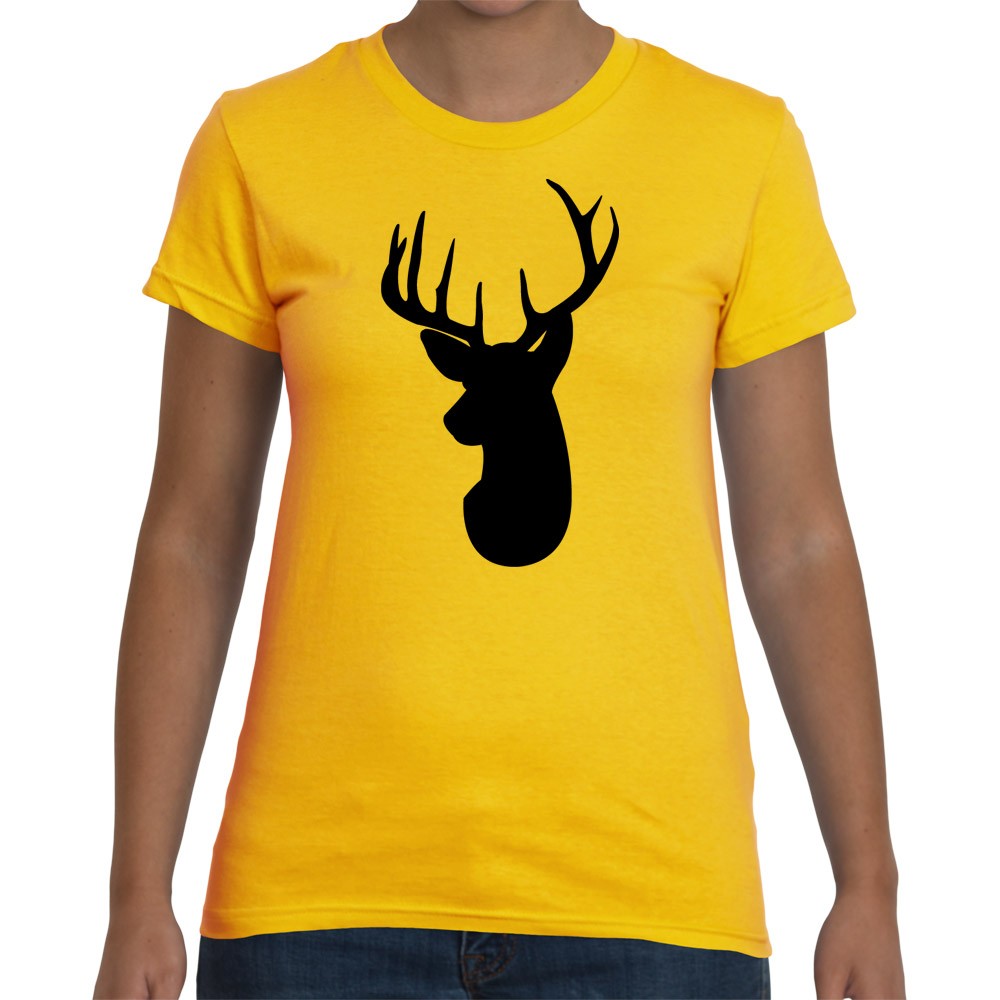 1000x1000 Deer Head Silhouette Black T Shirt Womens Regular