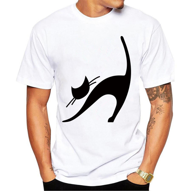 640x640 Black Cat Silhouette T Shirt Men Hand Drawing Simple Style