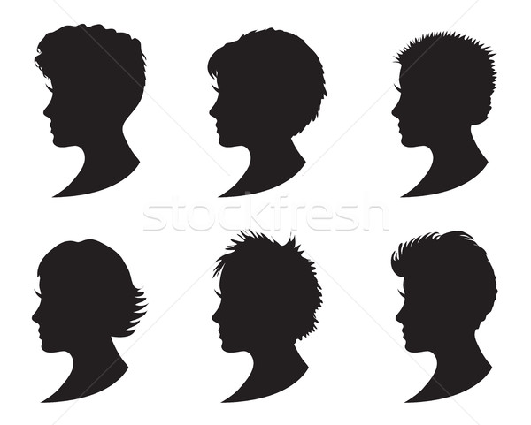 600x481 Set Of Black Silhouette Girl Head With Different Hairstyle. Short