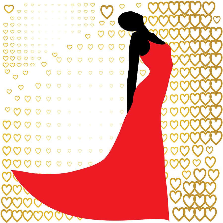 900x900 Black Silhouette Of Beautiful Woman In Red Dress Photograph By