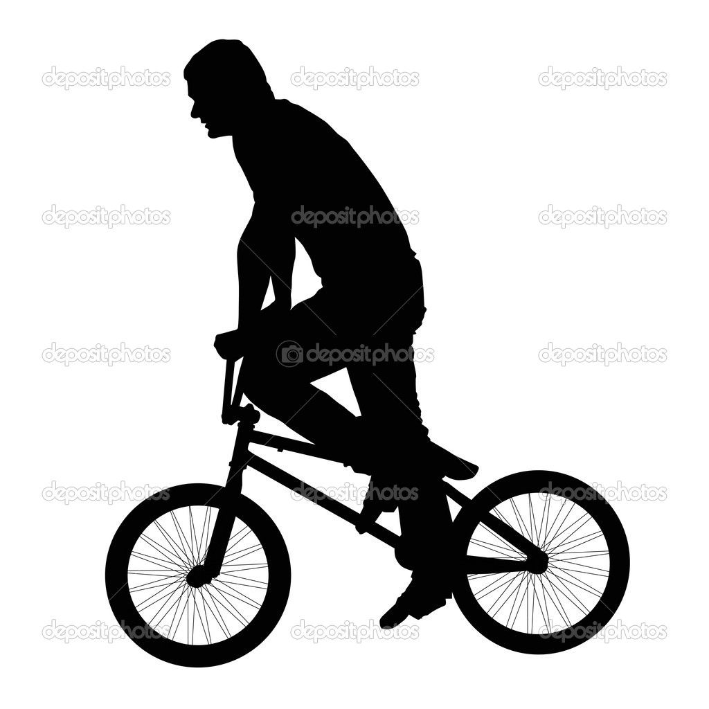 1024x1024 Black Silhouette Of A Young Man On A Bike Stock Vector
