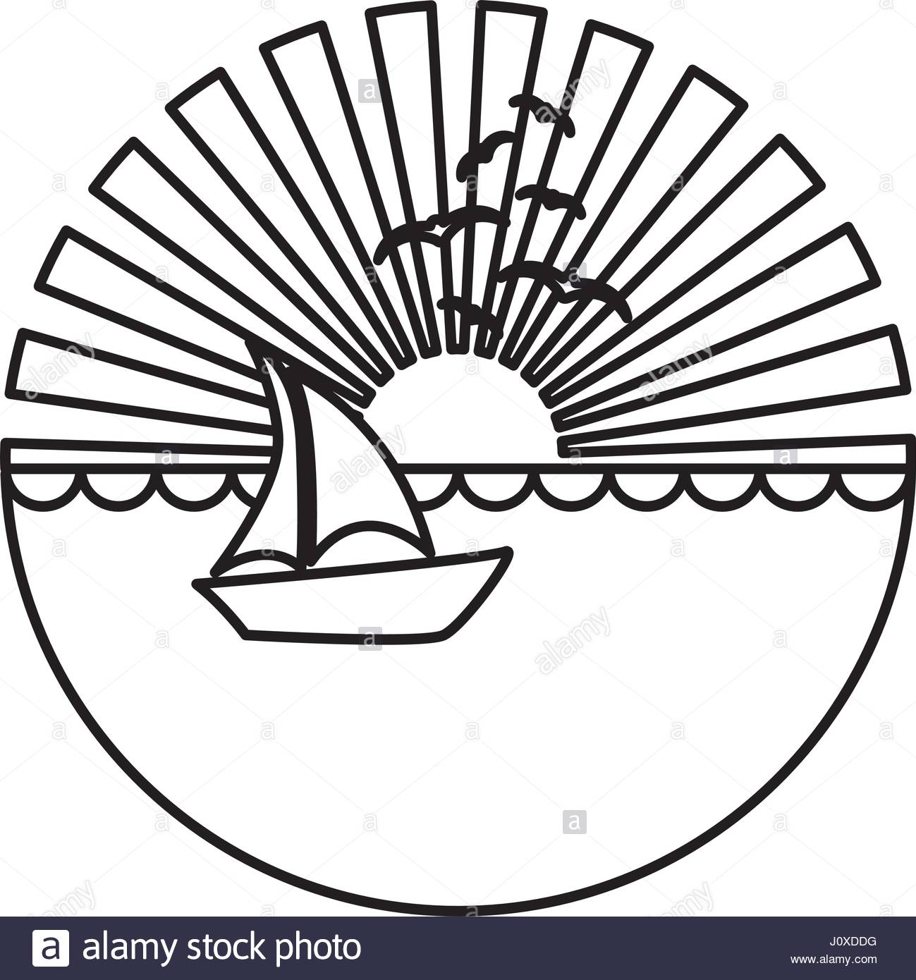 1299x1390 Silhouette Circular Background Sunset In The Ocean With Boat Over