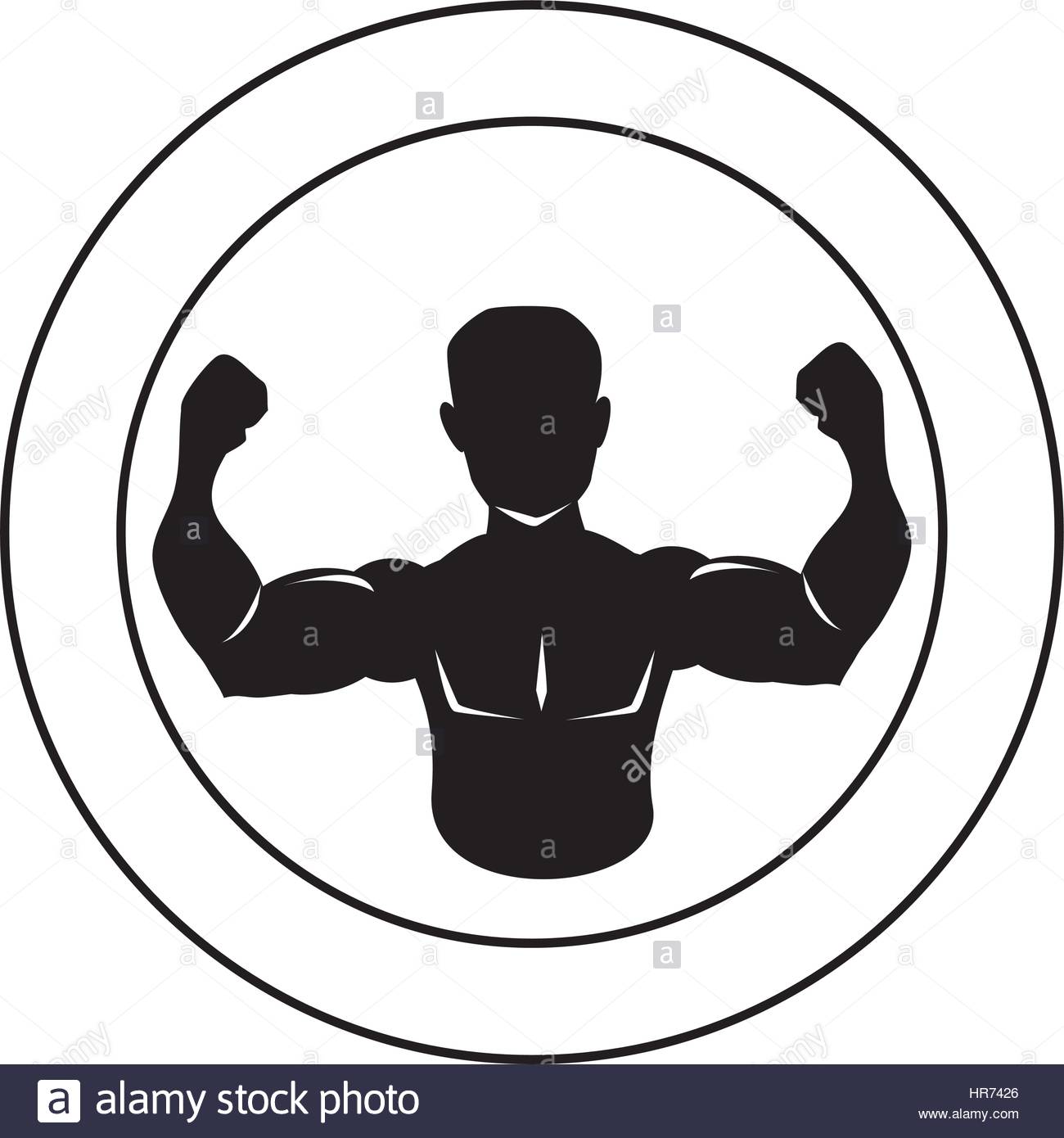 1300x1390 Circular Border Silhouette Half Body Muscle Man Stock Vector Art