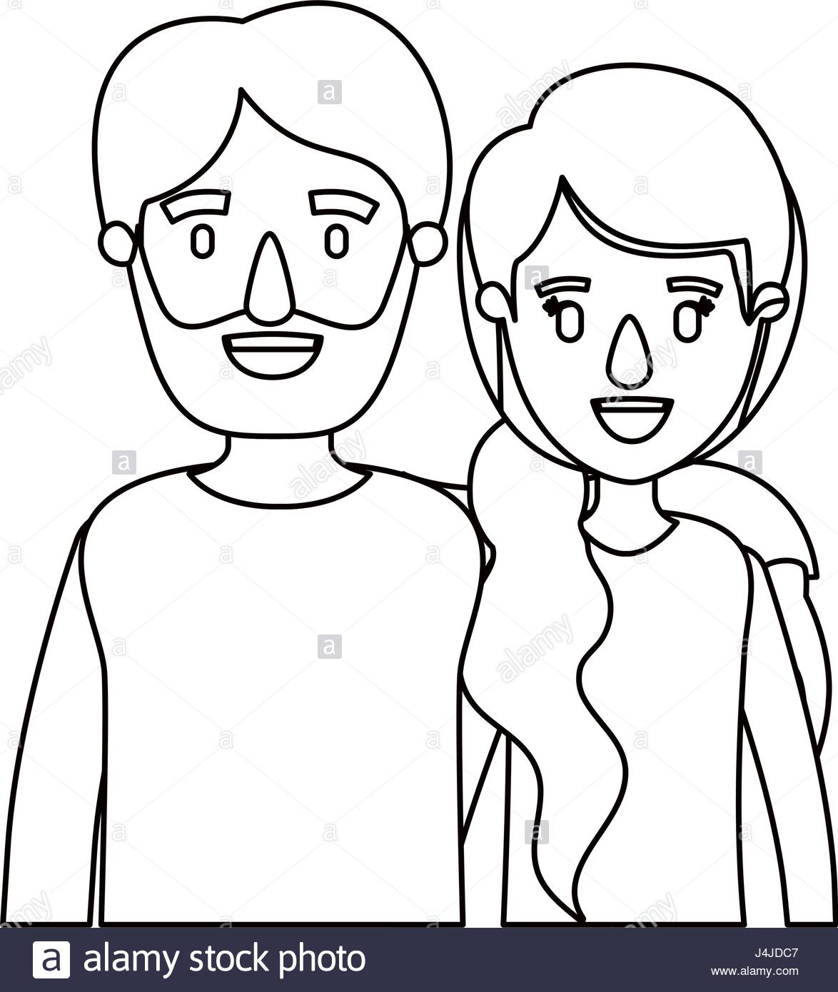1174x1390 Silhouette Caricature Half Body Couple Woman With Ponytail Side