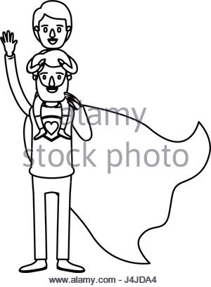 300x408 Silhouette Cartoon Full Body Super Dad Hero With Beard Stock