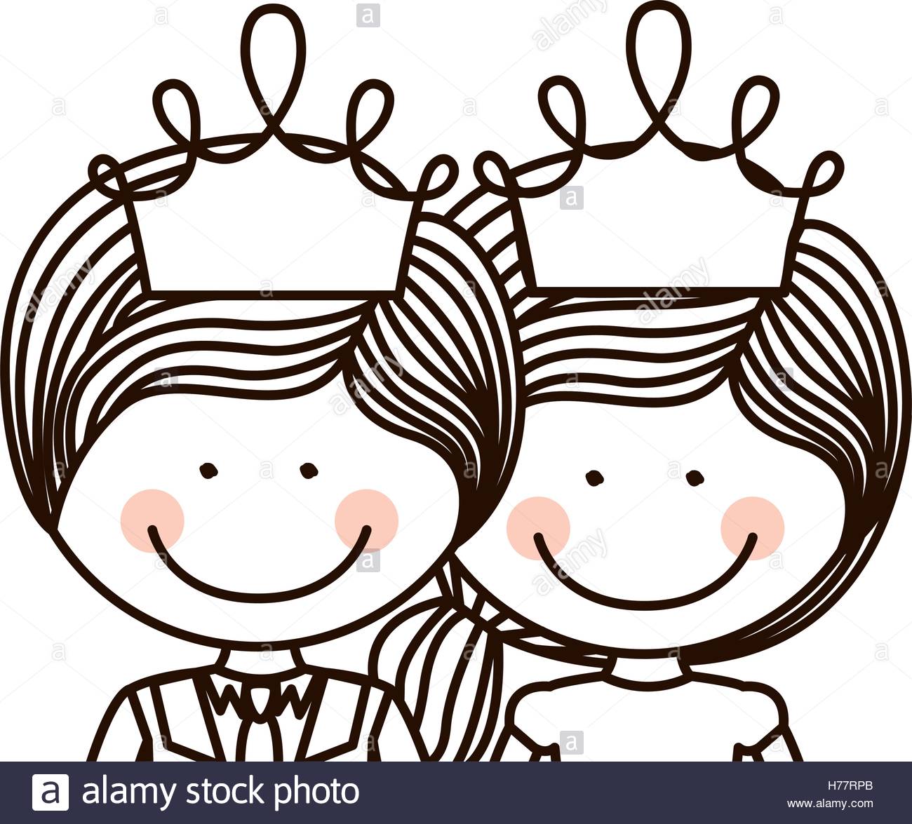 1300x1175 Silhouette Half Body Girl And Boy With Crown Vector Illustration