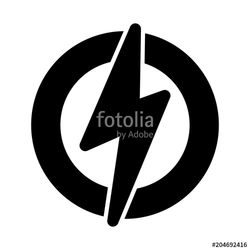 500x500 Simple, Circular Lightning Bolt Logoicon. Black Silhouette Design
