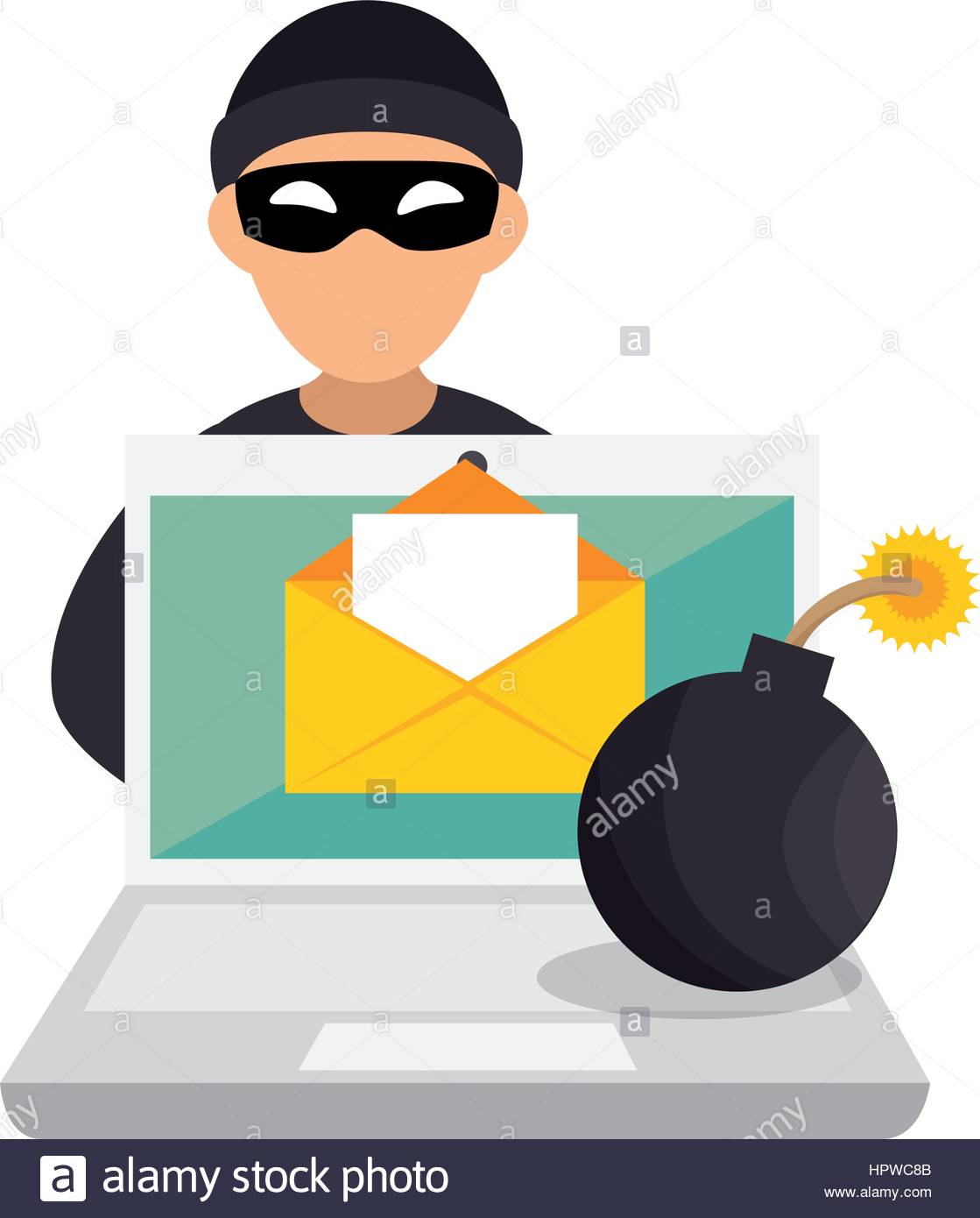 1119x1390 Color Silhouette With Hacker And Laptop And Bomb Stock Vector Art
