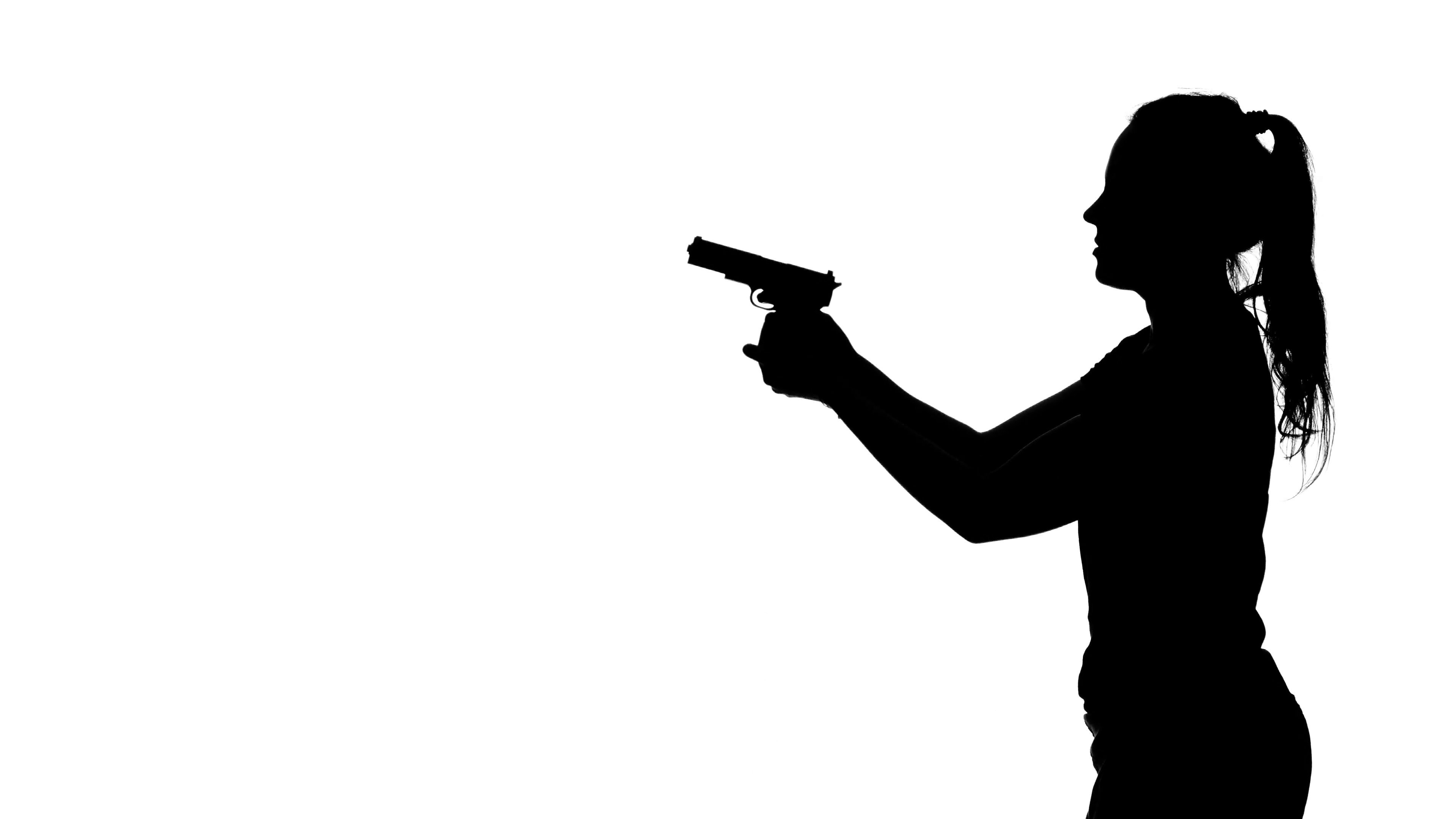 3840x2160 Woman Pointing A Gun. Silhouette. White Stock Video Footage
