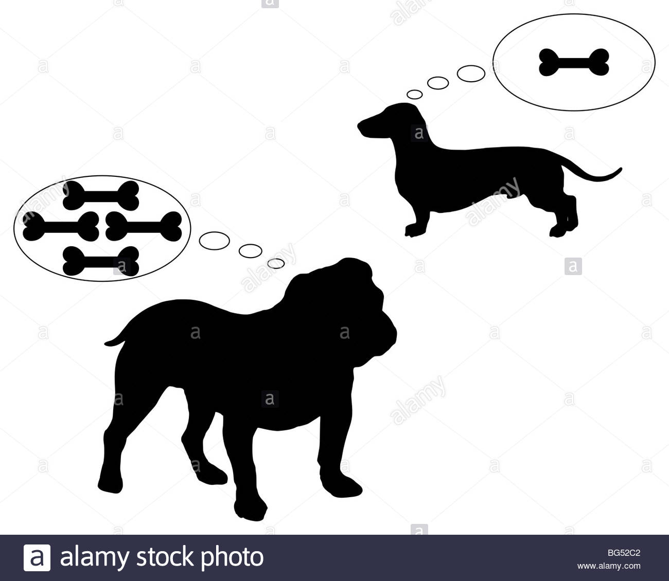 1300x1130 English Bulldog And Dachshund Dream Of Bones Stock Photo, Royalty