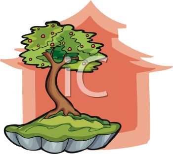 350x313 Picture Of A Bonsai Tree In A Planter With A Pink Tree Silhouette