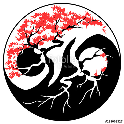 500x500 Black And White Bonsai Tree In The Yin Yang Symbol Stock Image