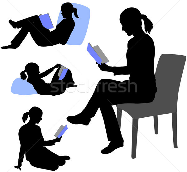 600x554 Woman Reading Book Silhouettes Vector Illustration Bojana Ilic