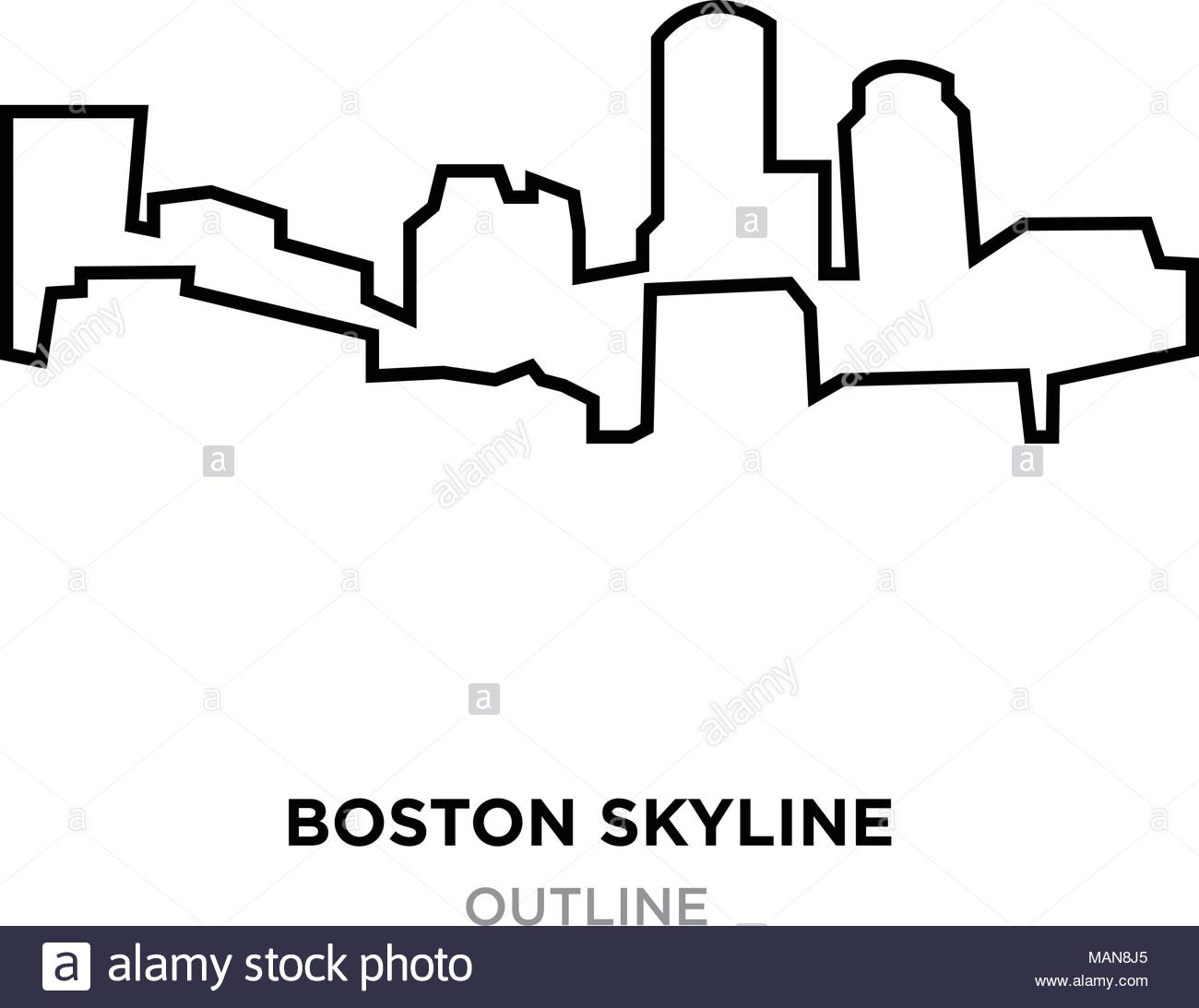 1300x1093 Boston Skyline Outline On White Background, Vector Illustration