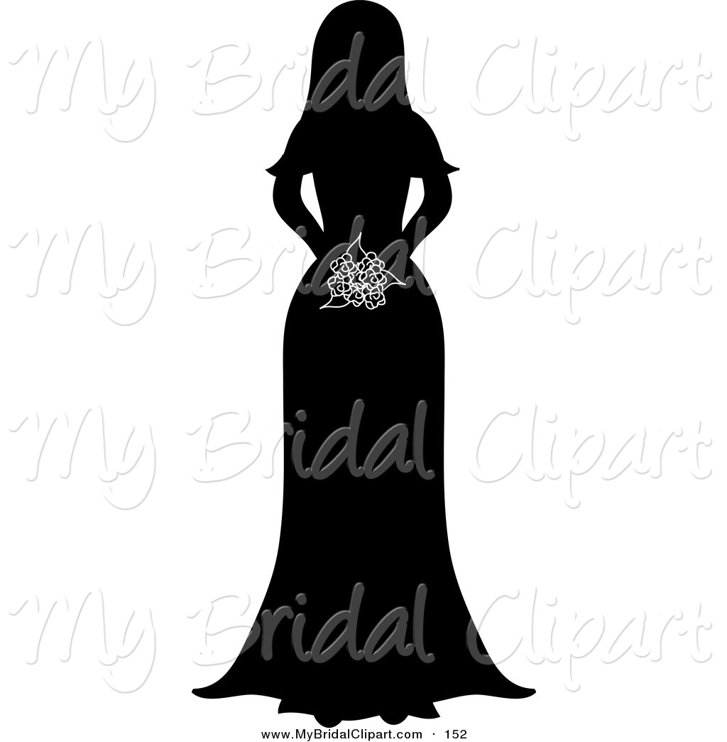 1024x1044 Bridal Clipart Of A Silhouetted Bride Holding Her Bouquet On White