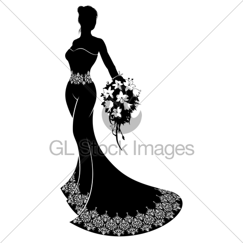 500x500 Wedding Bride Silhouette Bouquet Gl Stock Images