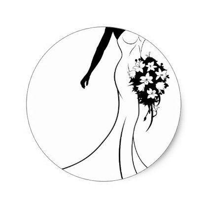 422x422 Wedding Bride Silhouette Holding Bouquet Classic Round Sticker