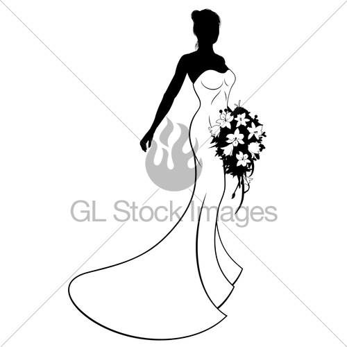 500x500 Wedding Bride Silhouette Holding Bouquet Gl Stock Images