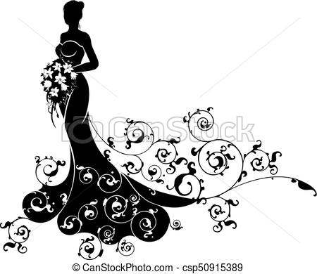 450x390 Bride Bouquet Wedding Silhouette Abstract. A Bride In Vector