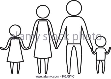 448x320 Sketch Silhouette Of Pictogram Parents With A Girl Holding Hands