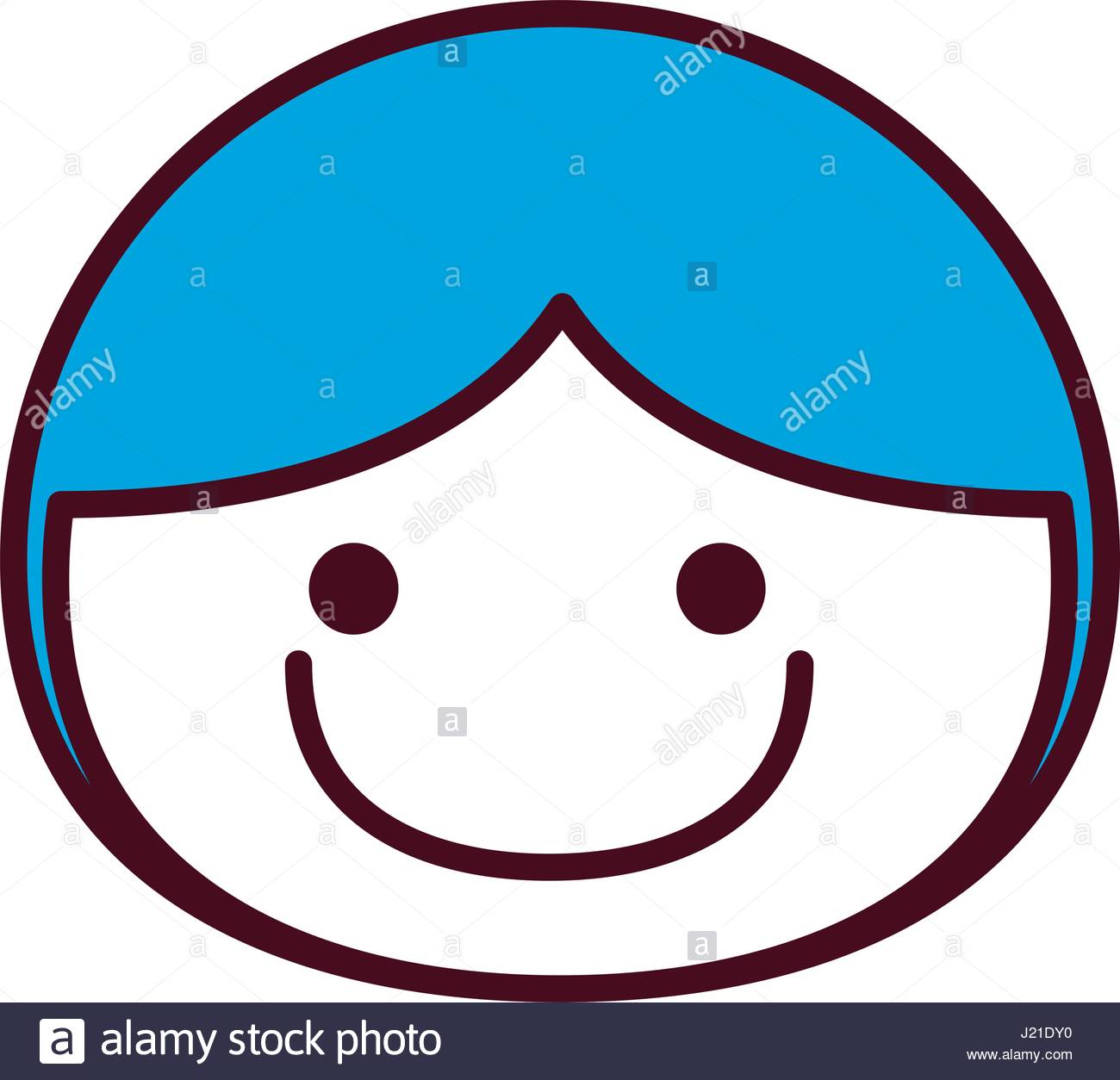 1300x1254 Hand Drawing Silhouette Front Face Boy With Blue Hair Stock Vector