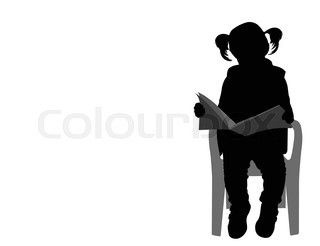 320x246 Little Girl Reading A Book Silhouettes, Art Vector Design Stock