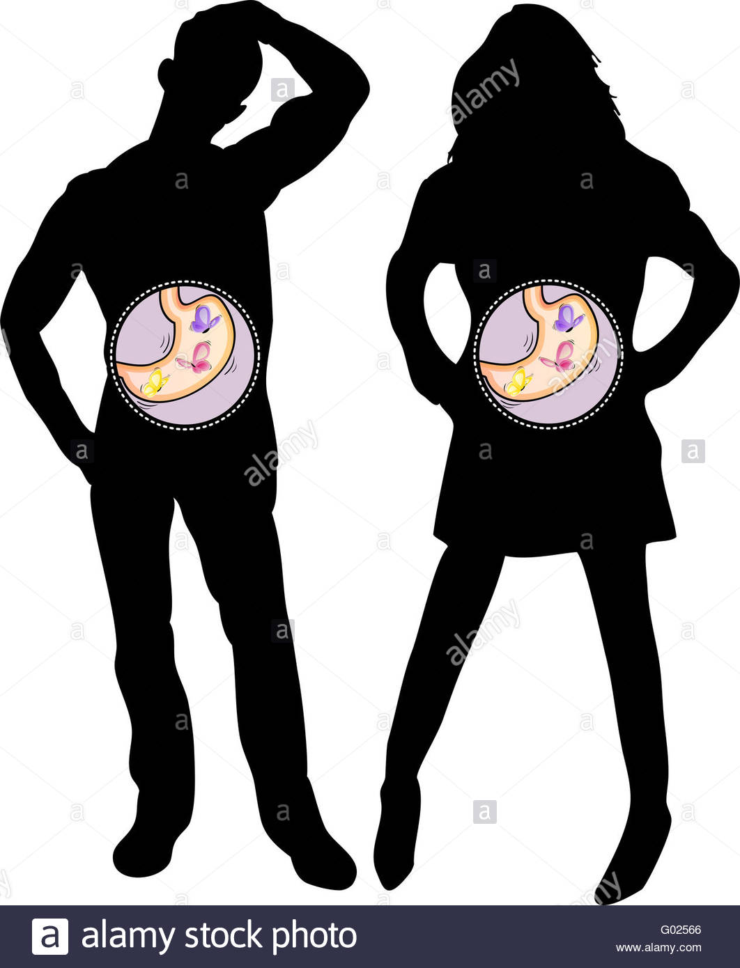 1062x1390 Girl And Boy Silhouette With Butterflies In The Stomach. Editable
