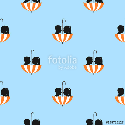 500x500 Silhouette Of Girl And Boy In Umbrella, Seamless Pattern Stock