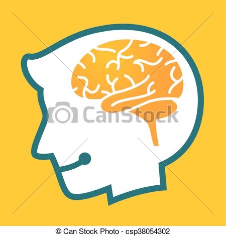 450x470 Silhouette Human Head With Brain Symbol. Vector Stock