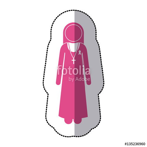 500x500 Sticker Silhouette Pink Nun With Ribbon Of Breast Cancer Vector