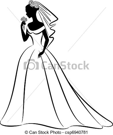 392x470 Vintage Silhouette Of Beautiful Bride In Dress Clipart