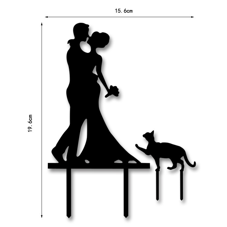 750x750 Acrylic Silhouette Bride And Groom Kiss With Cat Wedding Cake