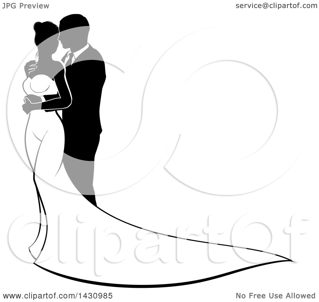 1080x1024 Clipart Of A Black And White Silhouetted Posing Bride And Groom