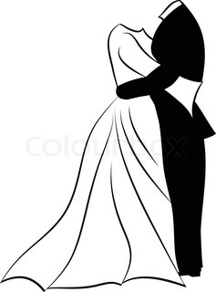 237x320 Silhouettes Of Bride And Groom. Black Against White Background