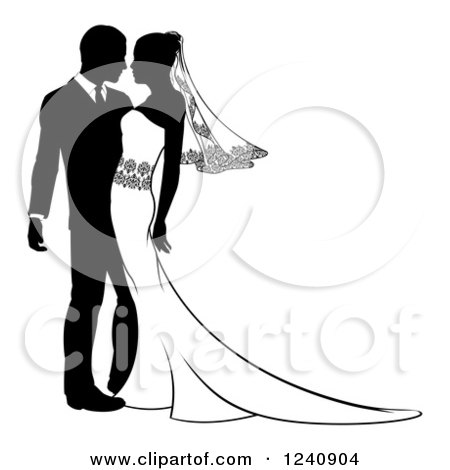 450x470 Clipart Bride And Groom Leaning In To Kiss
