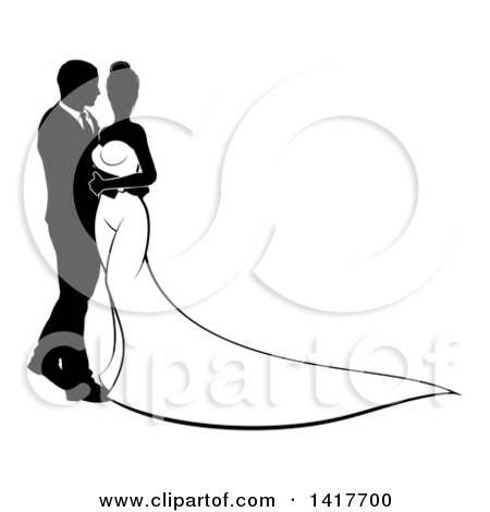 450x470 Clipart Of A Silhouetted Black And White Posing Bride And Groom