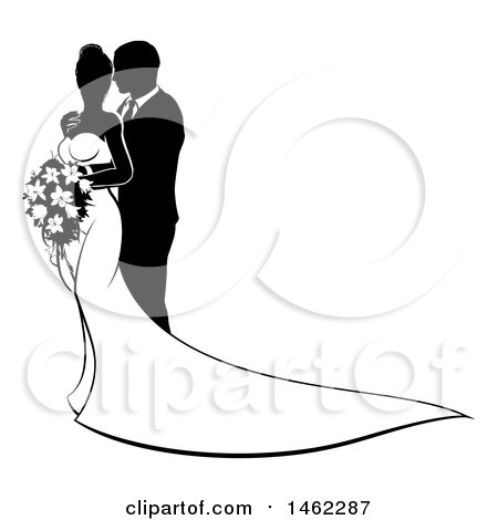450x470 Clipart Of A Black White Silhouetted Posing Wedding Bride