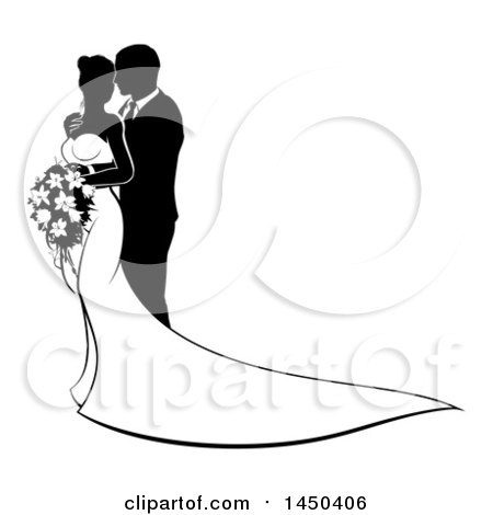 450x470 Clipart Of A Black And White Silhouetted Posing Bride And Groom