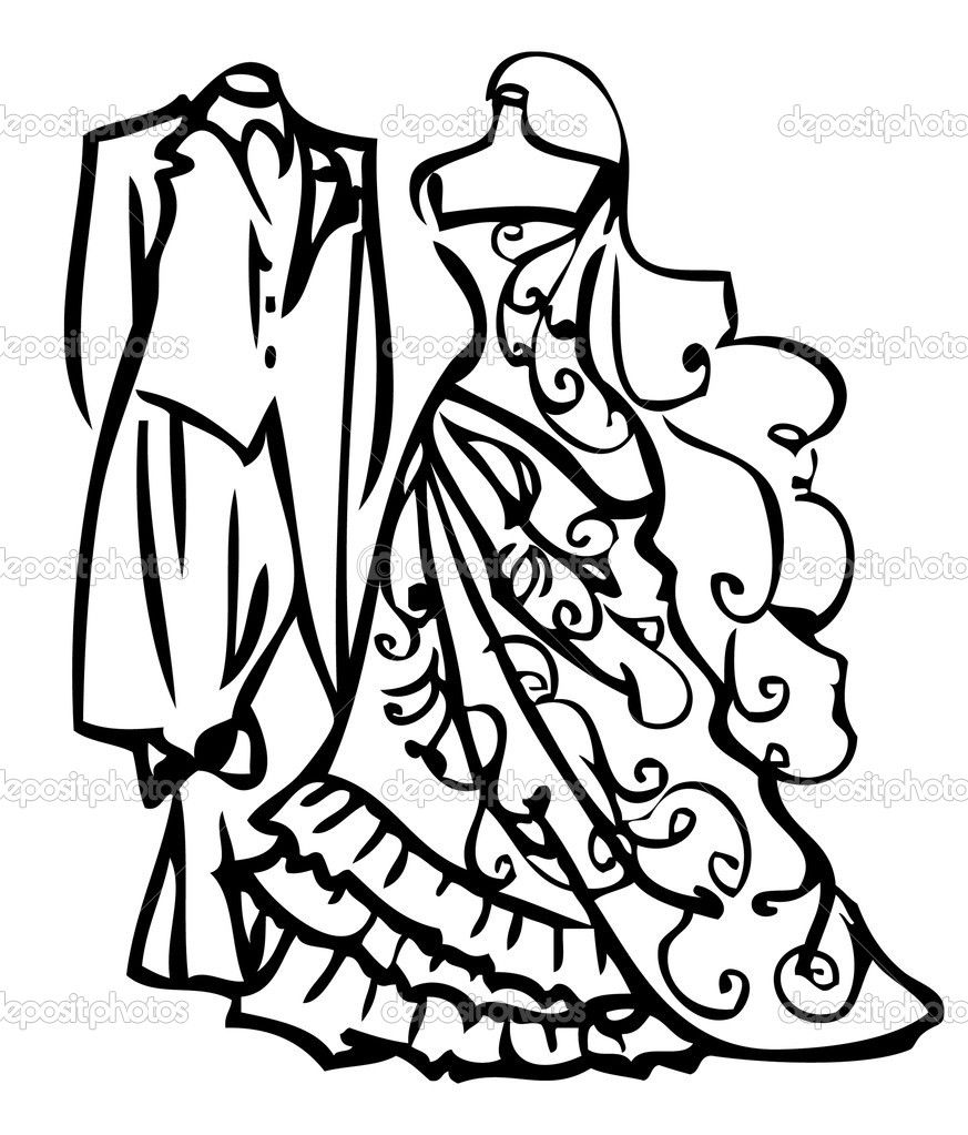 873x1023 Dress outline clip art Couple Wedding Dress White And Black