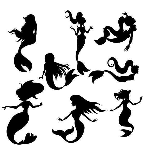 570x570 Mermaid Svg Clipart Silhouette Mermaid Vector Files Digital