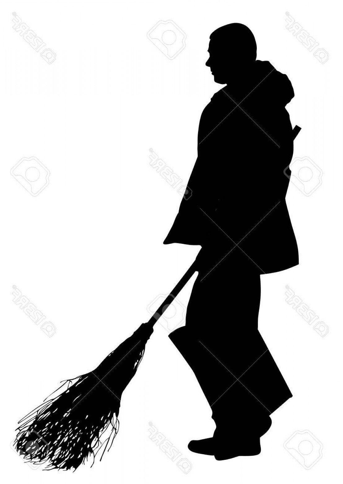 1107x1560 Photostock Vector Worker Sweeping With Besom Vector Silhouette Man