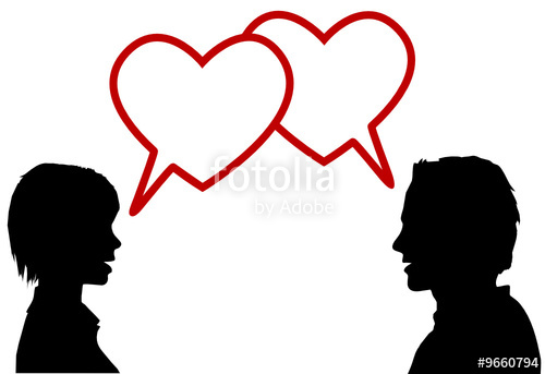 500x343 Silhouette Couple Talk Love In Heart Speech Bubbles Stock Image