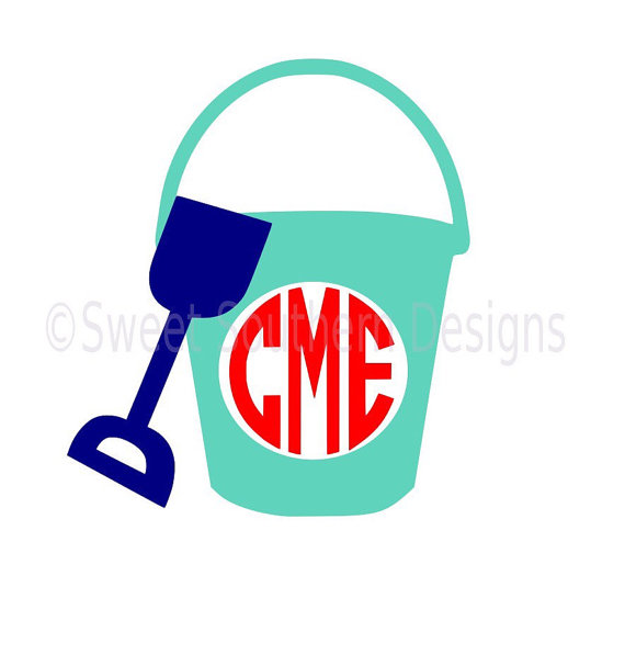 570x607 Monogram Beach Pail Bucket Shovel Svg Instant Download Design