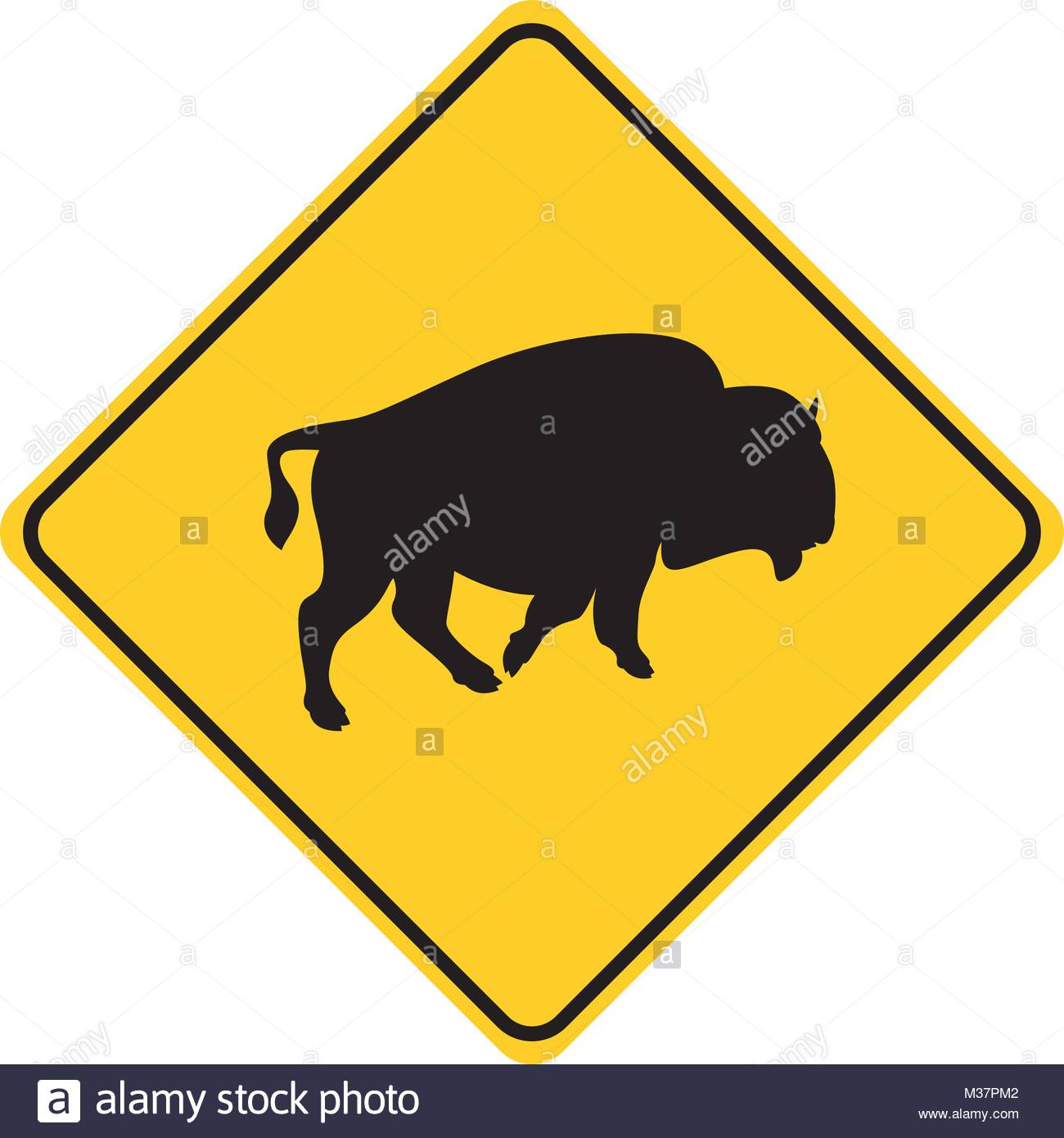 1300x1390 Buffalo Silhouette Animal Traffic Sign Yellow Vector Illustration