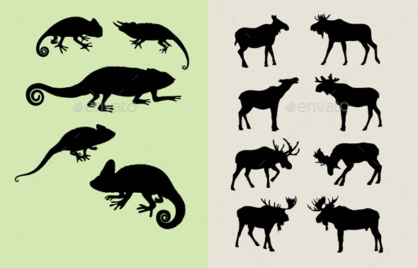 590x378 Bull Moose And Lizard Silhouettes By Martinussumbaji Graphicriver