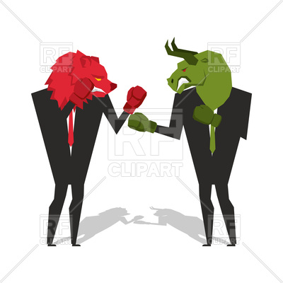 400x400 Bear And Bull Are Boxing. Businessmen Combat. Royalty Free Vector