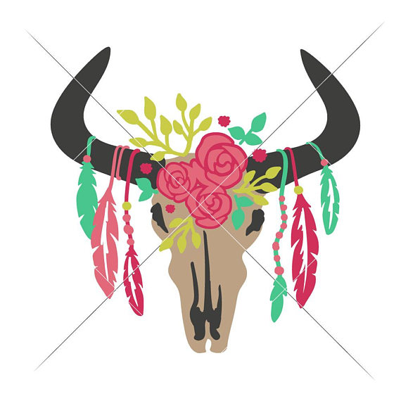 570x570 Cow Skull With Feathers 6 Layers Svg Dxf Files For Cutting